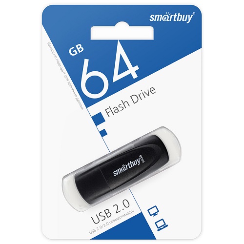 Флеш-накопитель USB 2.0 SmartBuy 064GB Scout (SB064GB2SCR),  черный