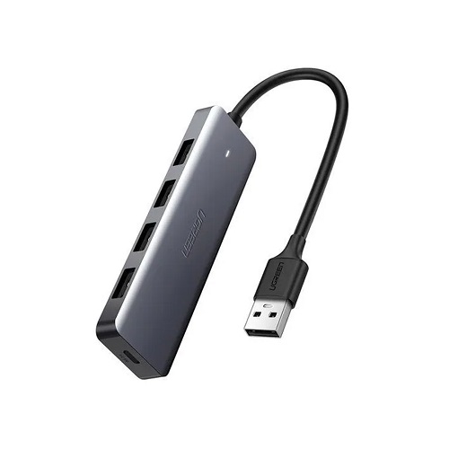 Мультифункциональный адаптер, Ugreen, CM219/50985, 4*USB3.0A, Type-C порт для зарядки, Алюминий, Сер