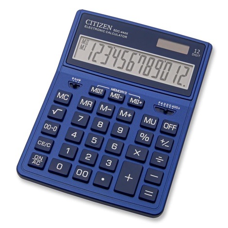 Калькулятор настольный полноразмерный Citizen SDC-444X 12-разрядный темно-синий
