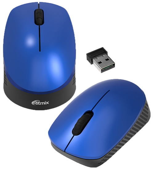 Мышь Ritmix RMW-502, Синий Mouse Wireless Optical Mouse, USB, 1200dpi, 2+1 buttons, 2AAA, blue