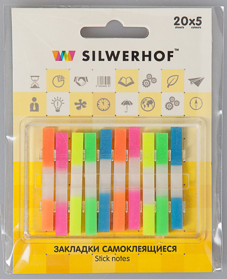 Закладки Silwerhof  пластик, 6x44мм, 5 цветов
