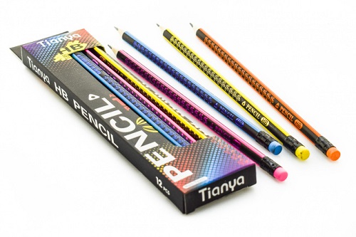 ЧГ карандаш, трехгранный, с Ластик ом, листочки, блестящий дизайн, цвет микс