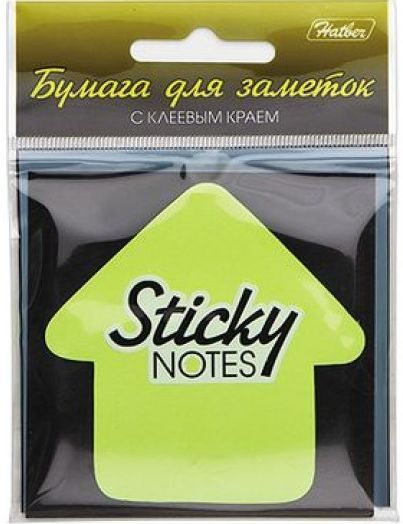 Бумага для заметок 50 л., 70x70 мм. с клеевым краем Hatber NEON Зеленая Стрелка в индив.упаковке