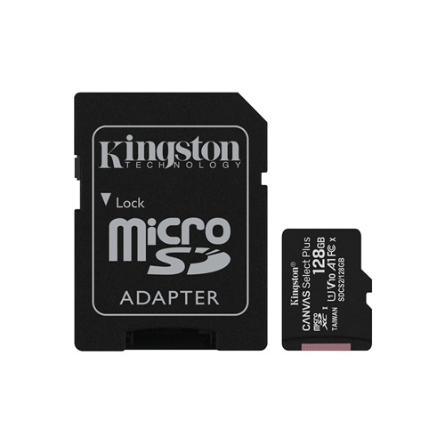 Карта памяти, Kingston, SDCS2/128GB, MicroSDXC 128GB, Canvas Select Plus, Class 10, с адаптером SD