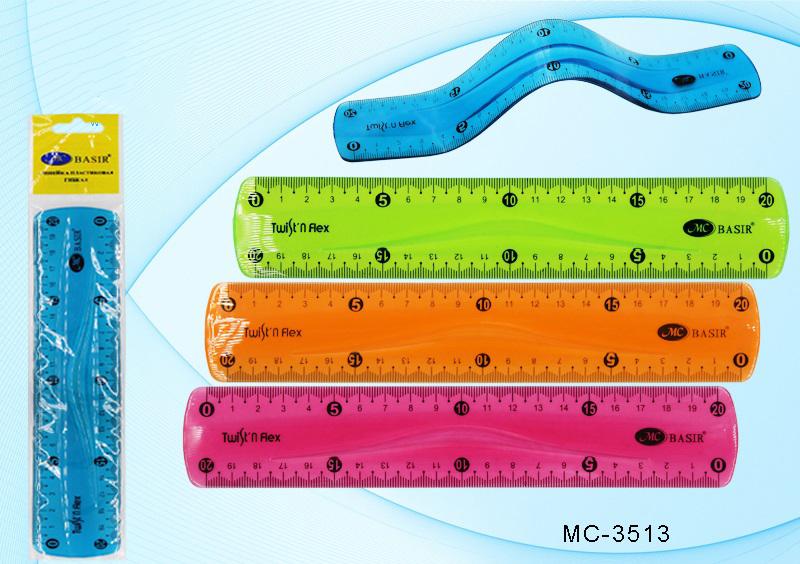 Линейка: пластиковая гибкая, цветная, 20 см. 